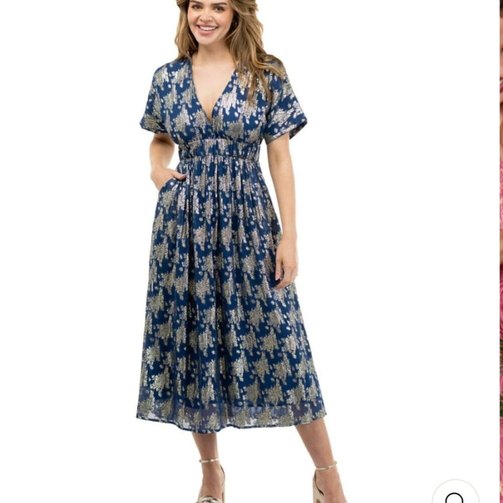 NEW Women's Beau & Ro Navy Gold Dress Removable Belt Medium